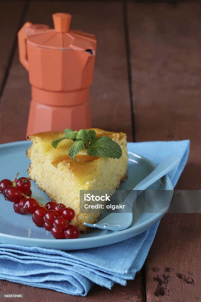 piece of fruit cake  pie decorations currant and mint Apple - Fruit Stock Photo
