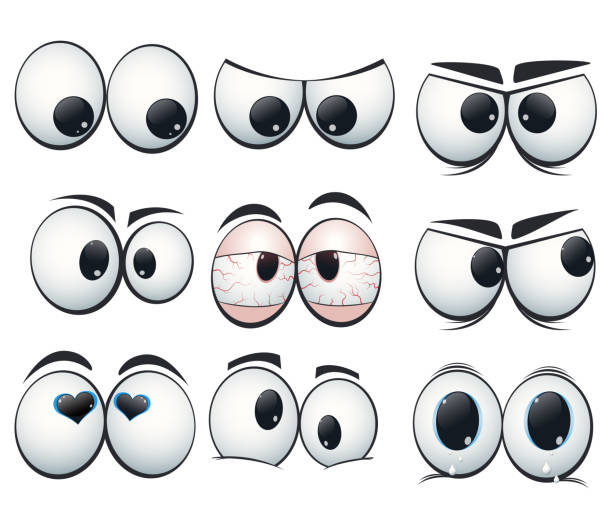 cartoon ausdruck augen mit verschiedenen aussichten - animated emojis stock-grafiken, -clipart, -cartoons und -symbole