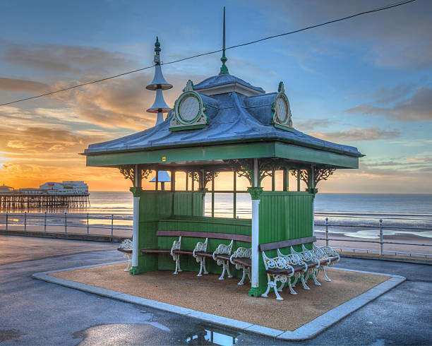 Victorian promenade hut at Blackpool. stock photo