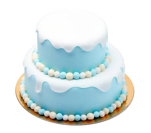 istock Birthday blue cake with mini balls isolated on white background 465520980