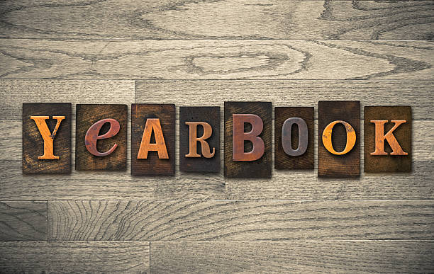 Yearbook Wooden Letterpress Concept stock photo