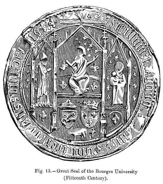 great seal of bourges university - cher stock illustrations