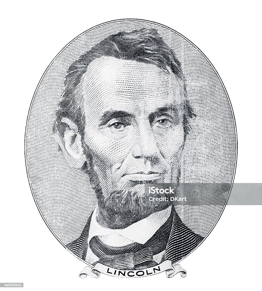 Abraham Lincoln portrait. US money Abraham Lincoln portrait.. Qualitative portrait from 5 dollars banknote  https://lh5.googleusercontent.com/-D_NUh-OXQNk/UEt2FY044KI/AAAAAAAACRI/B3_iGdesmlM/s400/money.jpg Abraham Lincoln Stock Photo