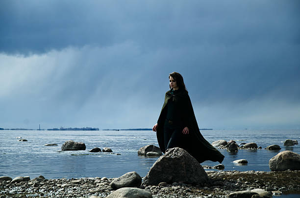 girl on a rocky shore