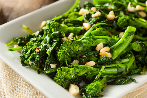 Homemade Sauteed Green Broccoli Rabe with Garlic and Nuts