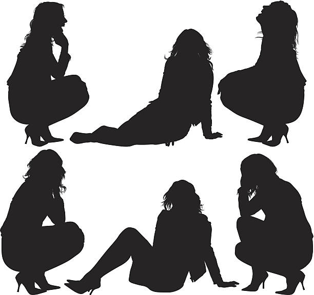 ilustraciones, imágenes clip art, dibujos animados e iconos de stock de crouching mujer - mujer agachada perfil