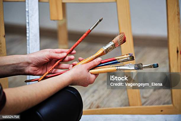 Painter Holds The Brush Stock Photo - Download Image Now - 2015, Acrylic Painting, Adult