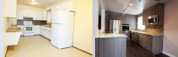 Home Renovations Kitchen Before and After stock photo