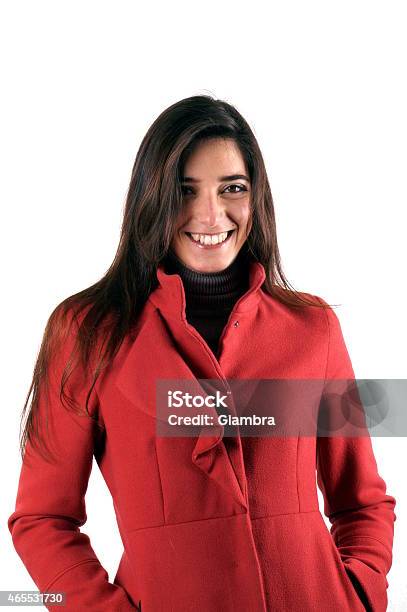 Woman With Red Coat Stock Photo - Download Image Now - 2015, Adult, Adults Only