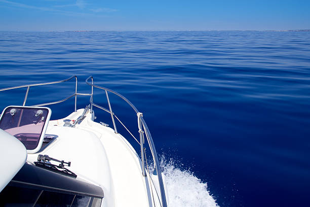 istock Boat bow open porthole sailing blue calm sea 465532628