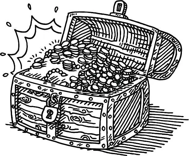 Vector illustration of Treasure Chest Coins Drawing