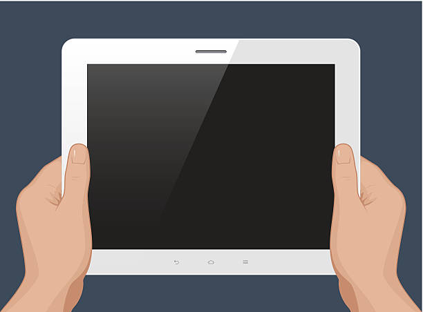 Simtram Tablet Hands Holding White Tablet Illustrations, Royalty-Free Vector Graphics ...