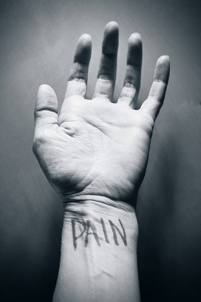 istock Black And White Image of Pain Written On Wrist 465536241