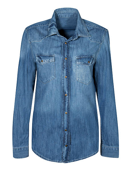 istock Blue denim shirt on a white background 465536249