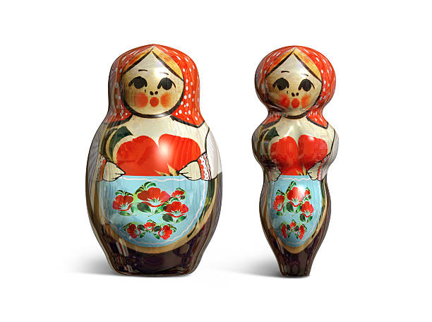 matryoshka muñecas plano y grasa aislado en blanco - russian nesting doll russia doll matrioska fotografías e imágenes de stock