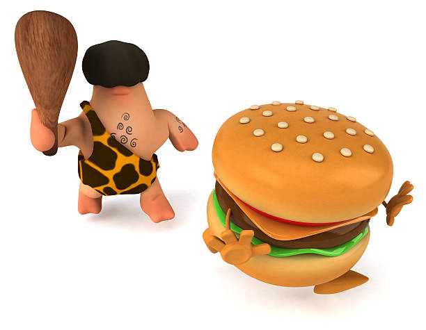 höhlenmann - three dimensional hamburger unhealthy eating isolated on white stock-fotos und bilder