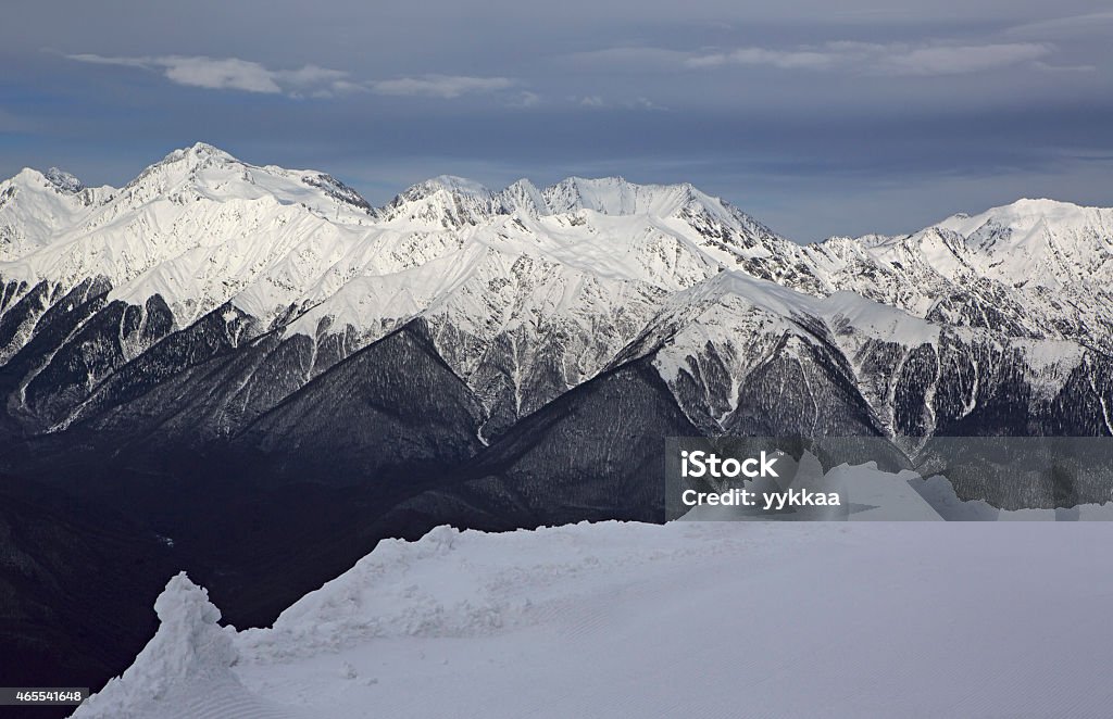 Beautiful snow-capped Caucasus Mountains Beautiful snow-capped Caucasus Mountains. Rosa Khutor Alpine Resort in Sochi. Russia. 2015 Stock Photo