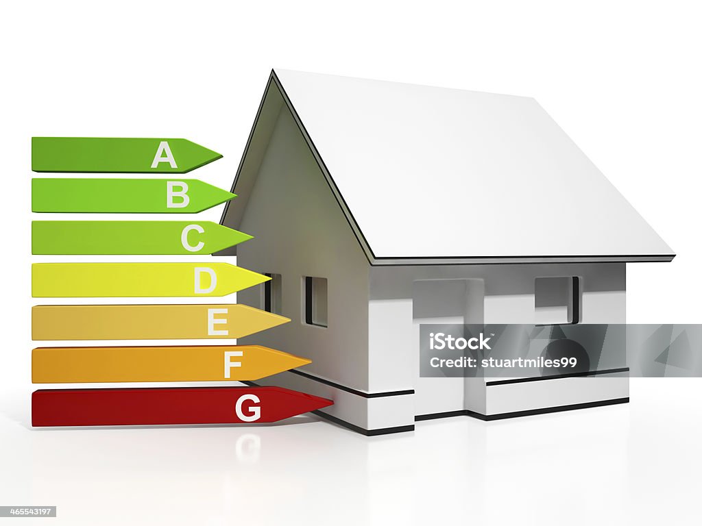 Energy Efficiency Rating And House Showing Conservation Energy Efficiency Rating And House Showing Conservation And Savings Construction Industry Stock Photo