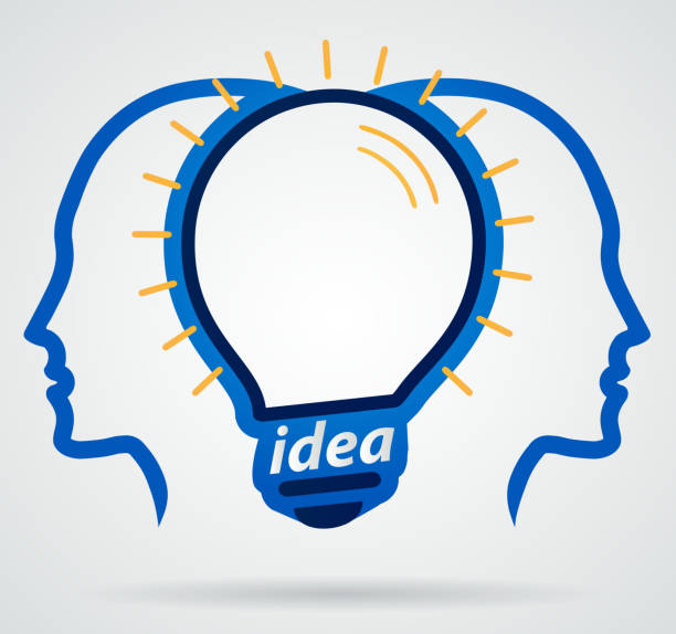 先進的なヘッドランプイルミネイティング脳の精神を考え、新しいアイデア - light bulb business wisdom abstract点のイラスト素材／クリップアート素材／マンガ素材／アイコン素材