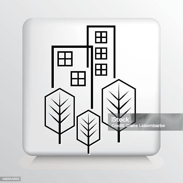 Ilustración de Square Icono Con Dos De Los Edificios De Apartamentos Y Árboles En La Parte Frontal y más Vectores Libres de Derechos de 2015