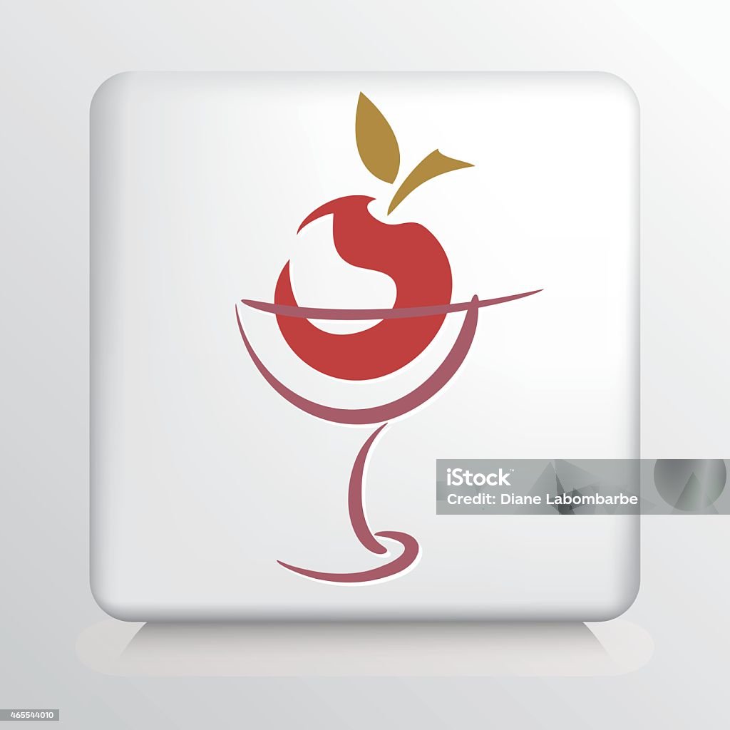 Icono de Apple rojo cuadrado con Silueta de vino de cristal - arte vectorial de 2015 libre de derechos