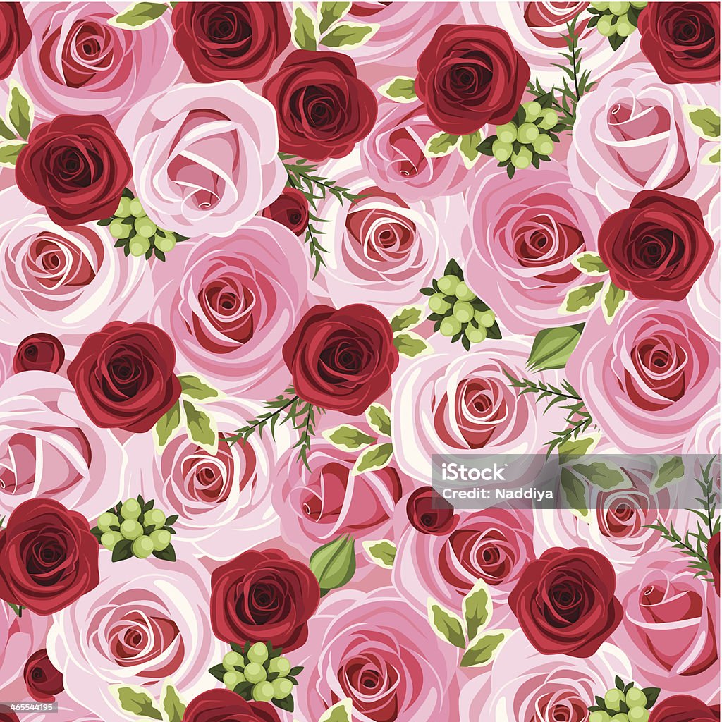 Seamless background with red and pink roses. Vector illustration. Vector seamless background with red and pink roses and leaves. Backgrounds stock vector