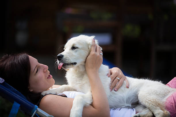 istock Young woman with her dog outside 465545585