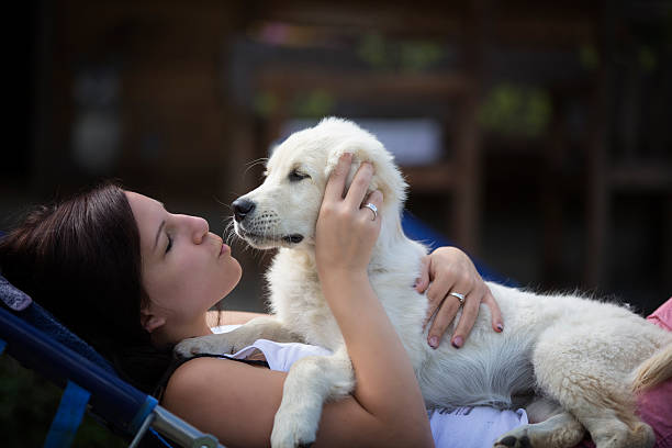 istock Young woman with her dog outside 465545929