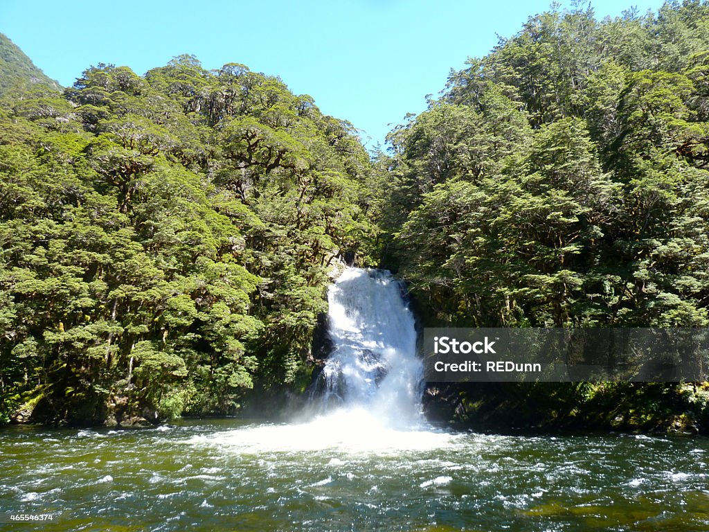 Big Waterfall Water gushing down between the forest. 2015 Stock Photo