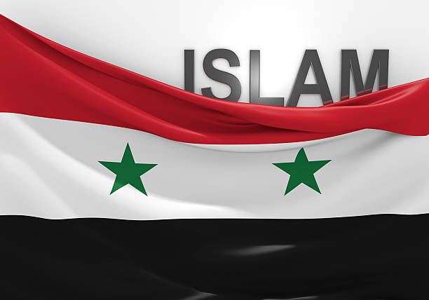 Islam in Syria concept, with Syrian flag and text