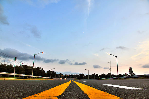 Yellow Highway Stripes stock photo