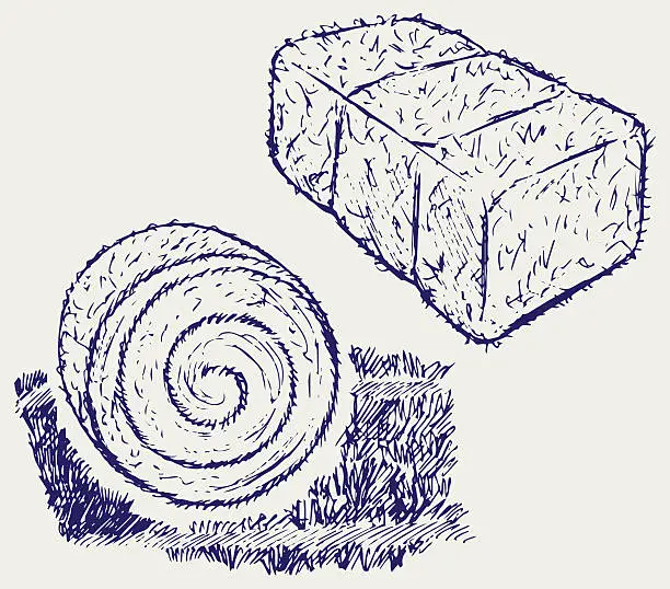 Vector illustration of Two illustrations of bales of hay