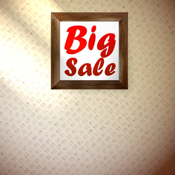 istock Beige wall wooden floor with Big sale. 465553547