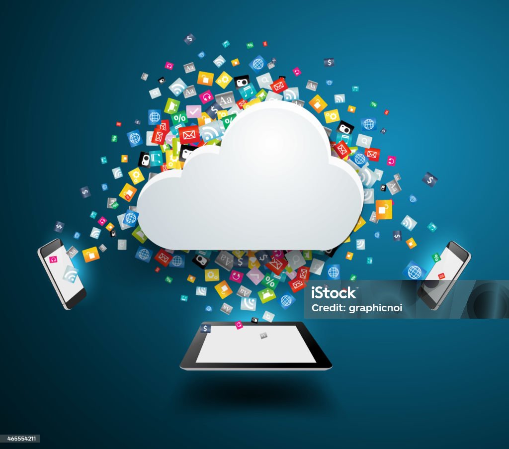 Cloud computing concept with colorful application icon Cloud computing concept, With colorful application icon business software and social media networking service idea concept, Vector illustration modern template design Downloading stock vector