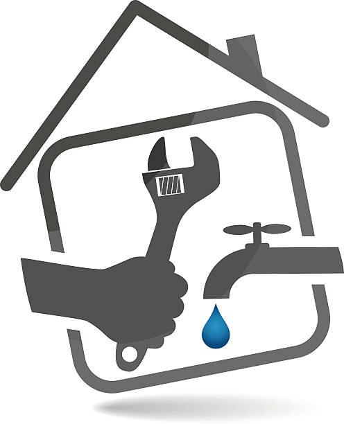 illustrations, cliparts, dessins animés et icônes de plomberie service illustration - working plumber water pipe repairing