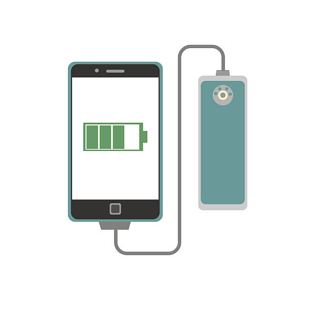 smartphone charging with powerbank vector art illustration