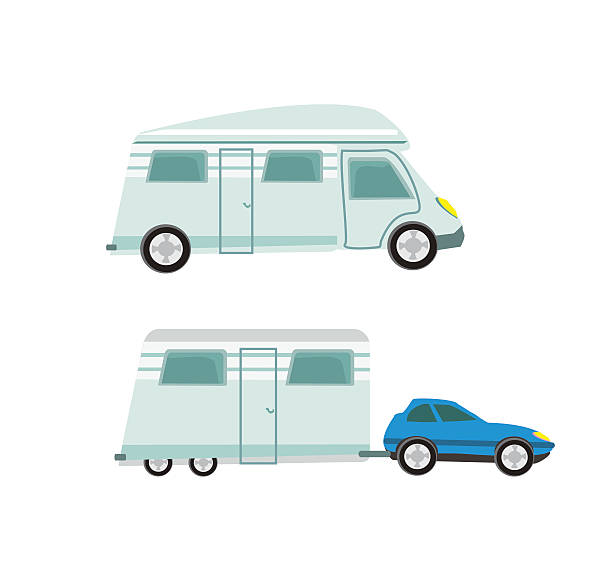 camper and trailer set,  isolated vector art illustration