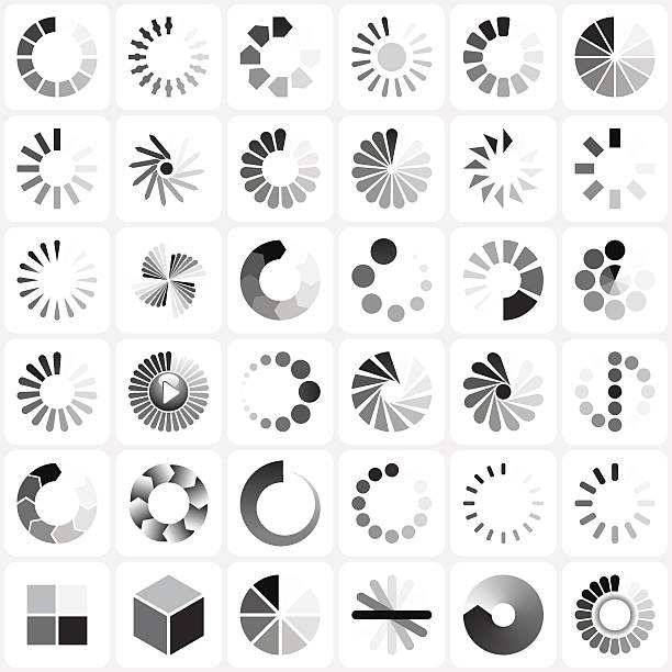 ilustrações, clipart, desenhos animados e ícones de carregar conjunto de indicadores - downloading computer data exchanging