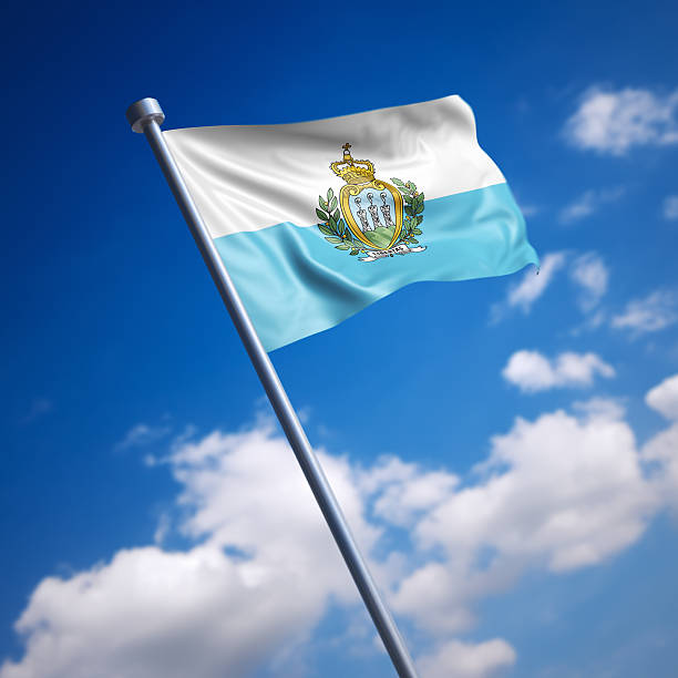 istock Flag of San Marino against blue sky 465585175
