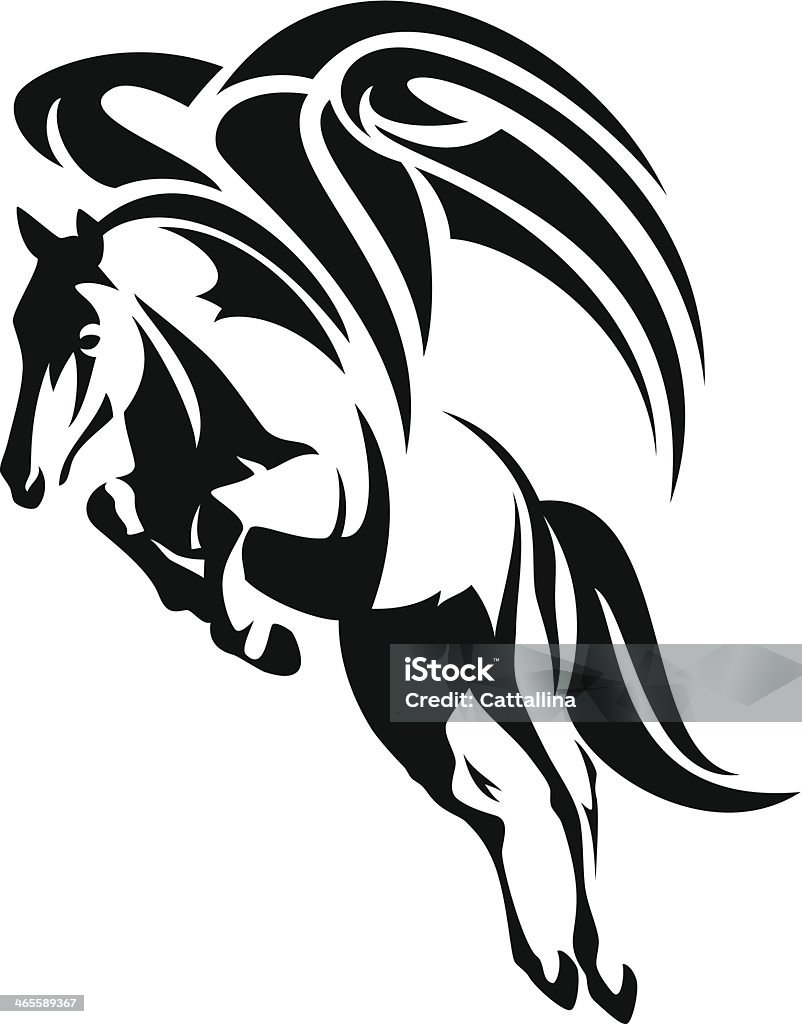 pegasus winged horse design - black and white tribal style pegasus illustration (high-resolution JPEG included) Animal stock vector