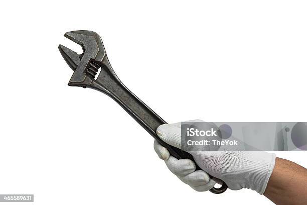 Adjustable Wrench In Hand Composition Isolated On White Stock Photo - Download Image Now