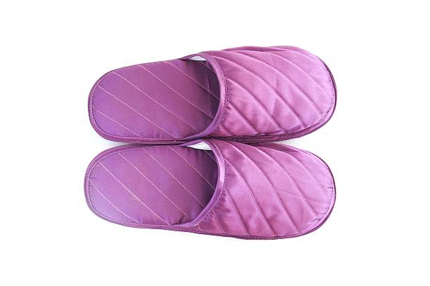 pair of purple slippers on white background