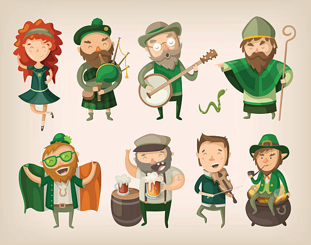 Set of irish characters. Set of people and characters you can find in an irish pub at saint Patrick's day. celtic shamrock tattoos stock illustrations