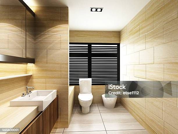 Modern Bathroom With Sand Colored Tiles Stock Photo - Download Image Now - Guest, Domestic Bathroom, Luxury