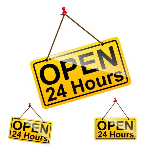 Vector illustration of Open 24 hours sign message symbol