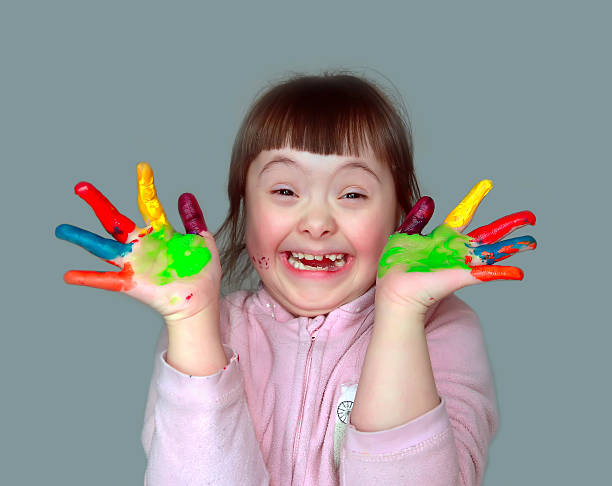 istock Cute little girl with painted hands. 465600992