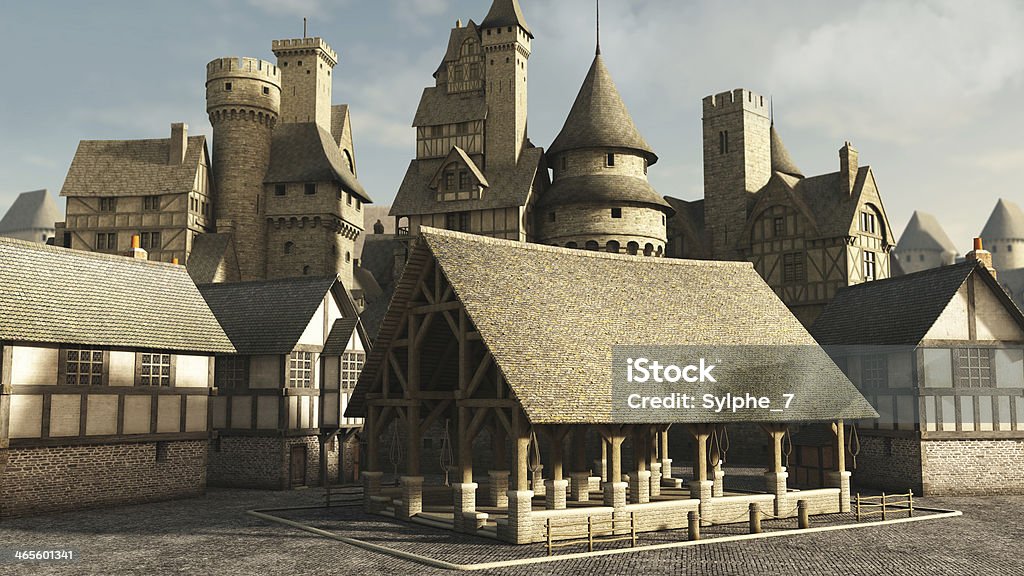 Средневековая рынке - Стоковые фото Большой город роялти-фри