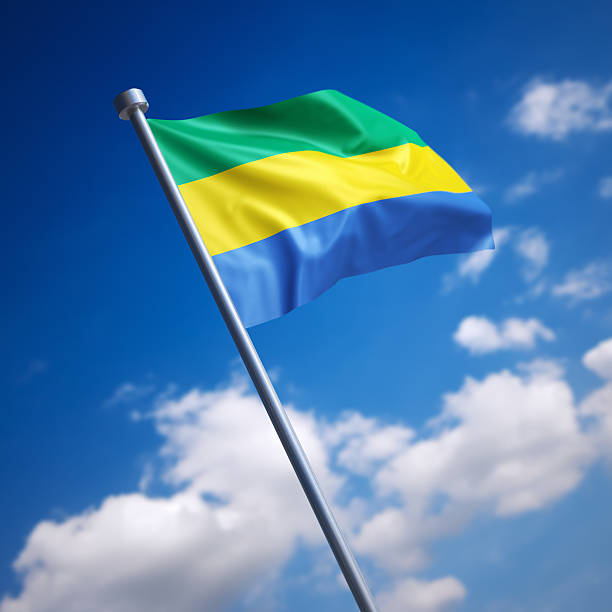 Flag of the Gabonese Republic. Shallow depth of field and motion blur 3d render.