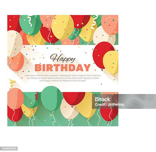 Multicolored Happy Birthday Card With Balloons In Flat Style Stock Illustration - Download Image Now