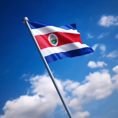 Flag of Republic of Costa Rica. Shallow depth of field and motion blur 3d render.